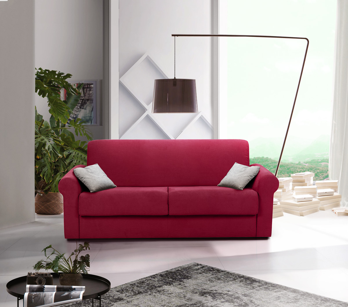 Divano letto Oliver moderno sfoderabile, finitura Melograno