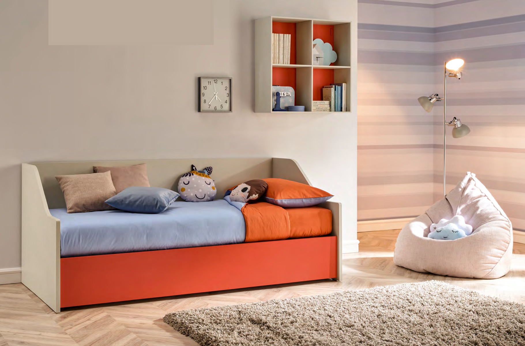Divano letto Hill Moretti Compact con cassettoni, Quarzo e Mattone