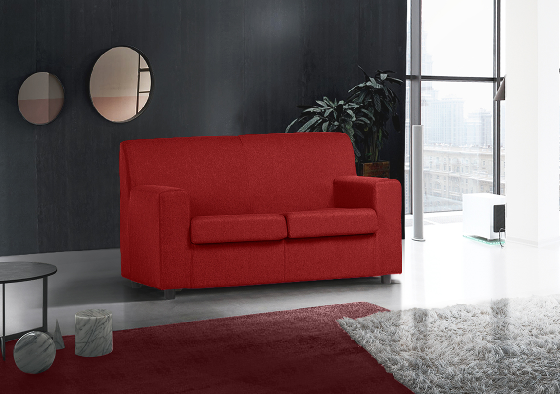Divano moderno rosso a 2 posti, tessuto sfoderabile