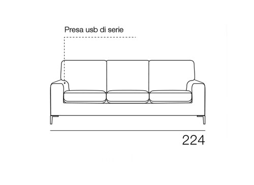 Divano Tor a 3 posti con presa USB integrata, tessuto Vino Rosso con bordino Grigio Chiaro