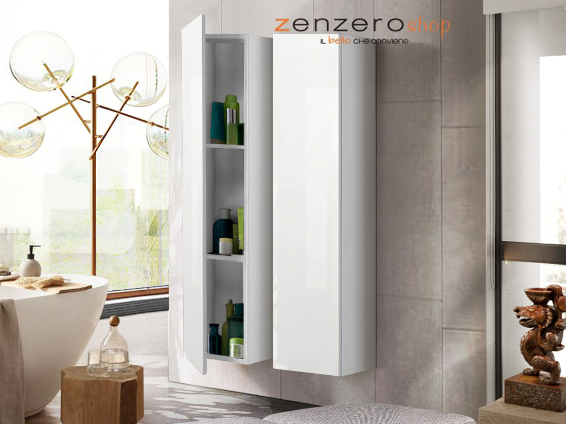 Due pensili bagno sospesi, finitura Bianco Laccato Lucido