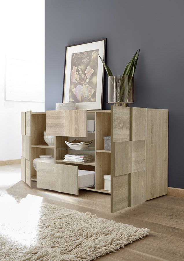 Credenza Moderna, Madia di Design, 2 ante e 2 cassetti, Rovere Samoa