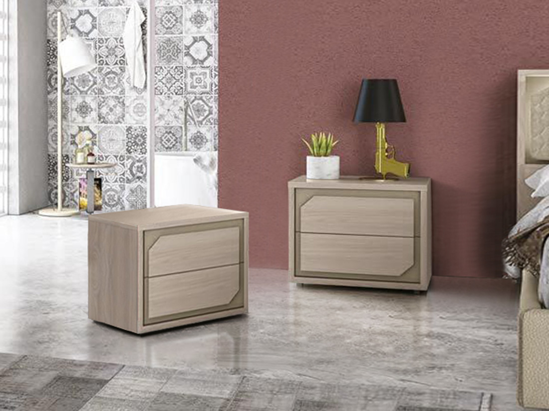 Set zona notte, Comò e Comodini, Olmo Perla e Visone Made in Italy