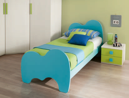 Letto singolo con testata e pediera Elefantino in finitura Olmo bianco