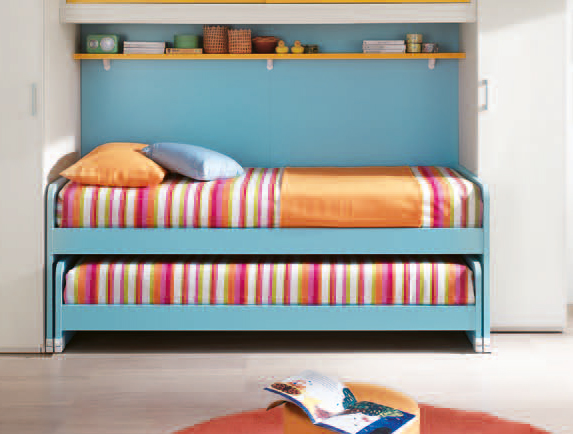 Letto singolo con secondo ad estrazione in finitura Olmo naturale