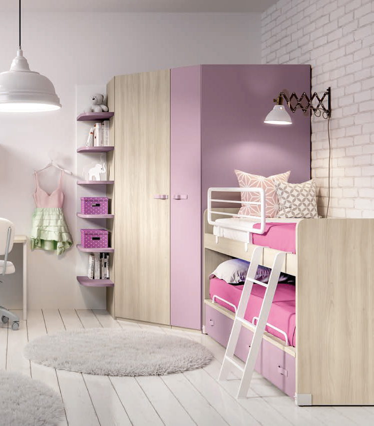 Armadio ad angolo con cabina a 2 ante in finitura Olmo e Malva LACCATO