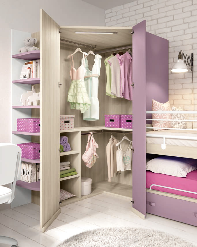 Armadio ad angolo con cabina a 2 ante in finitura Olmo e Malva LACCATO