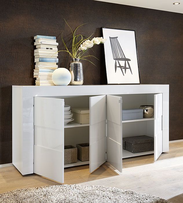 Mobile madia a 4 ante in finitura Bianco Lucido