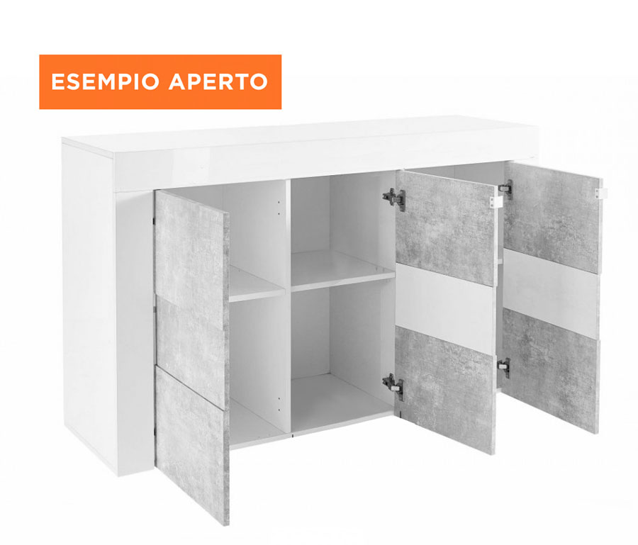 Credenza Moderna, Madia di Design, 2 ante e 3 cassetti, Bianco Lucido