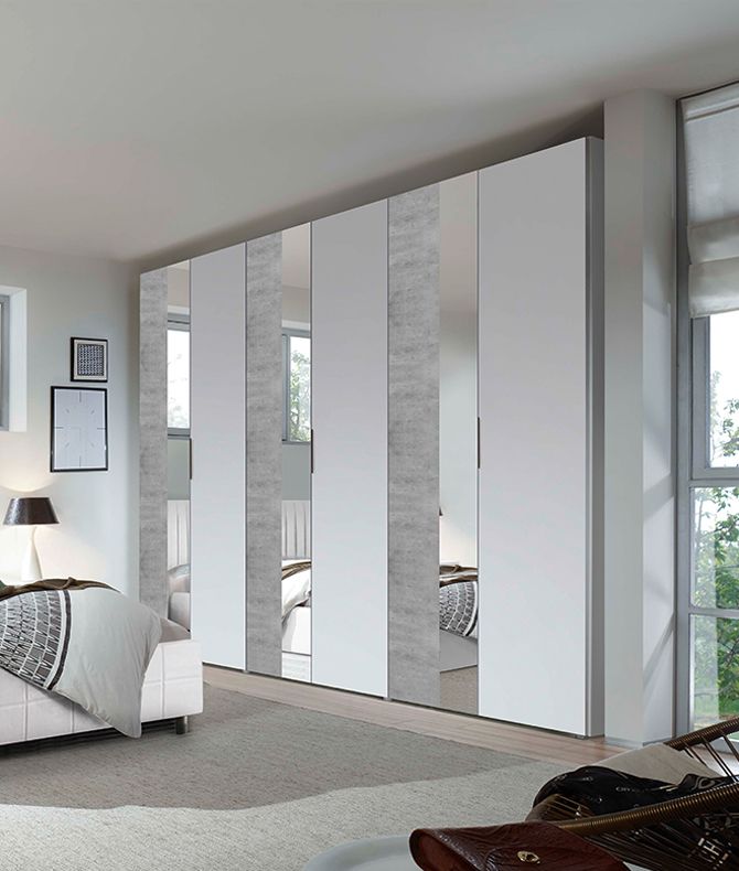 Camera completa matrimoniale bianco lucido e beton con armadio battente molto capiente