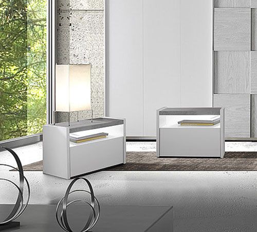 Economica Coppia di comodini finitura Bianco Opaco e Beton, guide ammortizzate