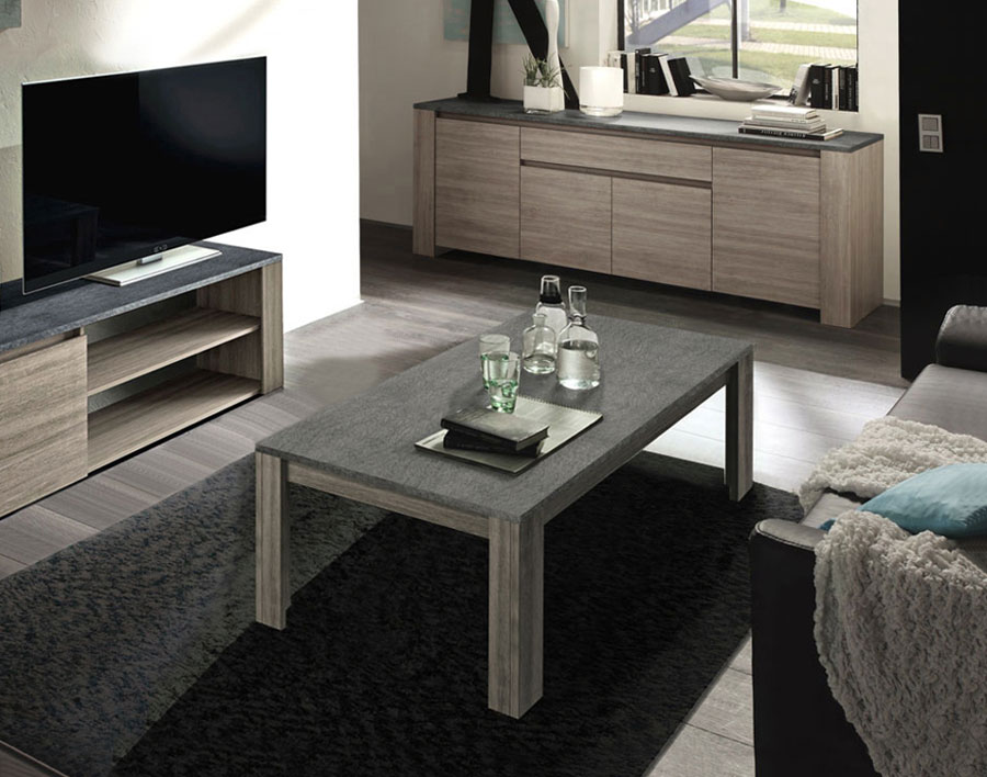 Tavolino per salotto H. 45.5 in finitura Rovere Grigio con piano in Marmo