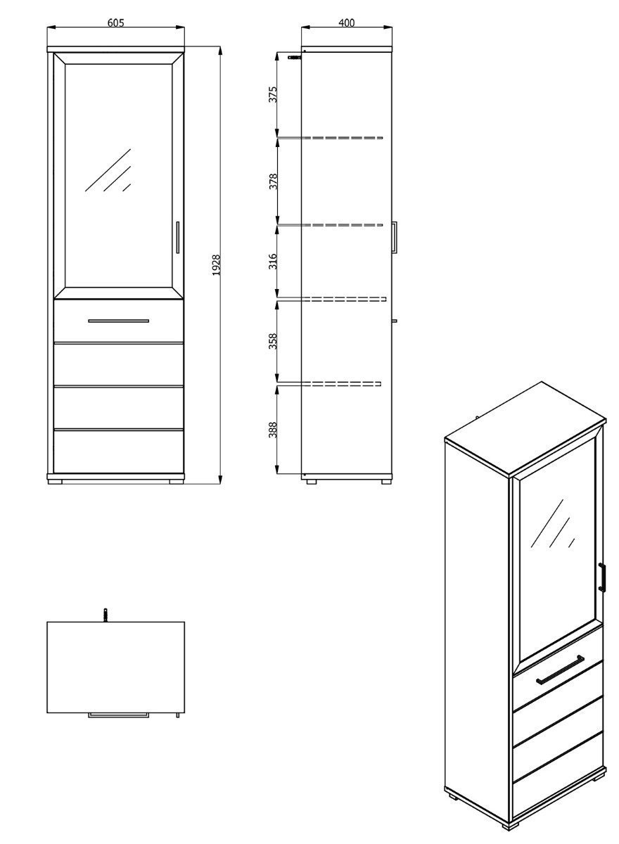 Vetrina stretta 2 ante, finitura Rovere e Grigio grafite