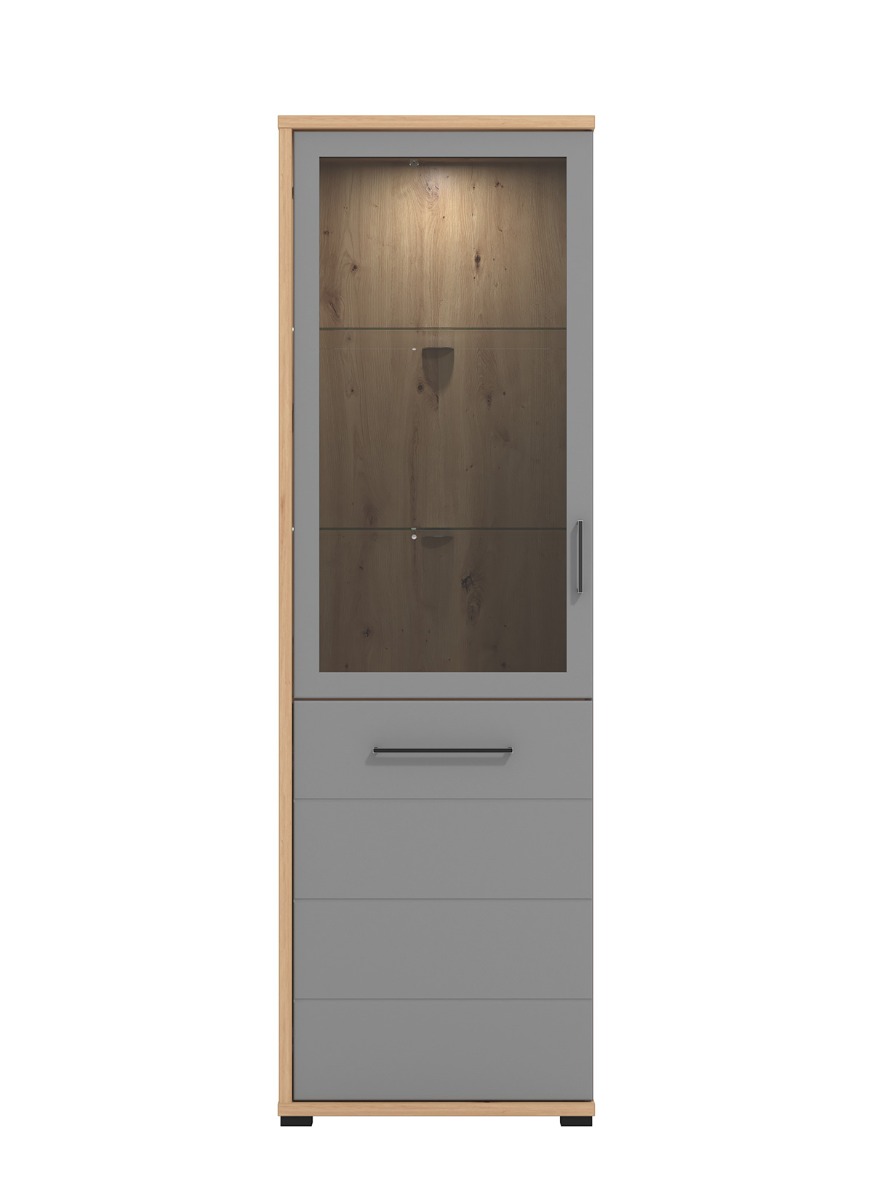 Vetrina stretta 2 ante, finitura Rovere e Grigio grafite