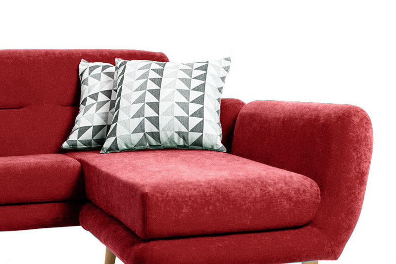 Divano moderno Chimborazo ad angolo a 3 posti, gambe in legno, finitura Rossa