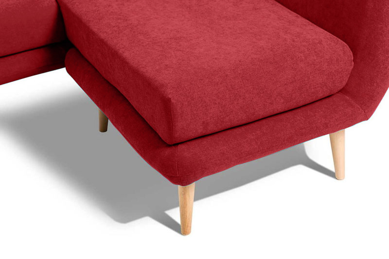 Divano moderno Chimborazo ad angolo a 3 posti, gambe in legno, finitura Rossa