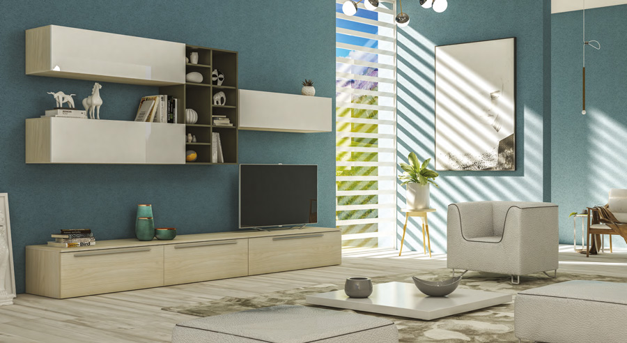 Parete attrezzata moderna con librerie, Made in Italy