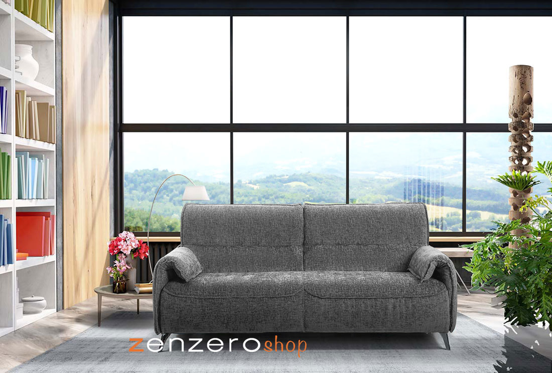 Divano letto K2 in tessuto sfoderabile Grigio scuro, 3 posti