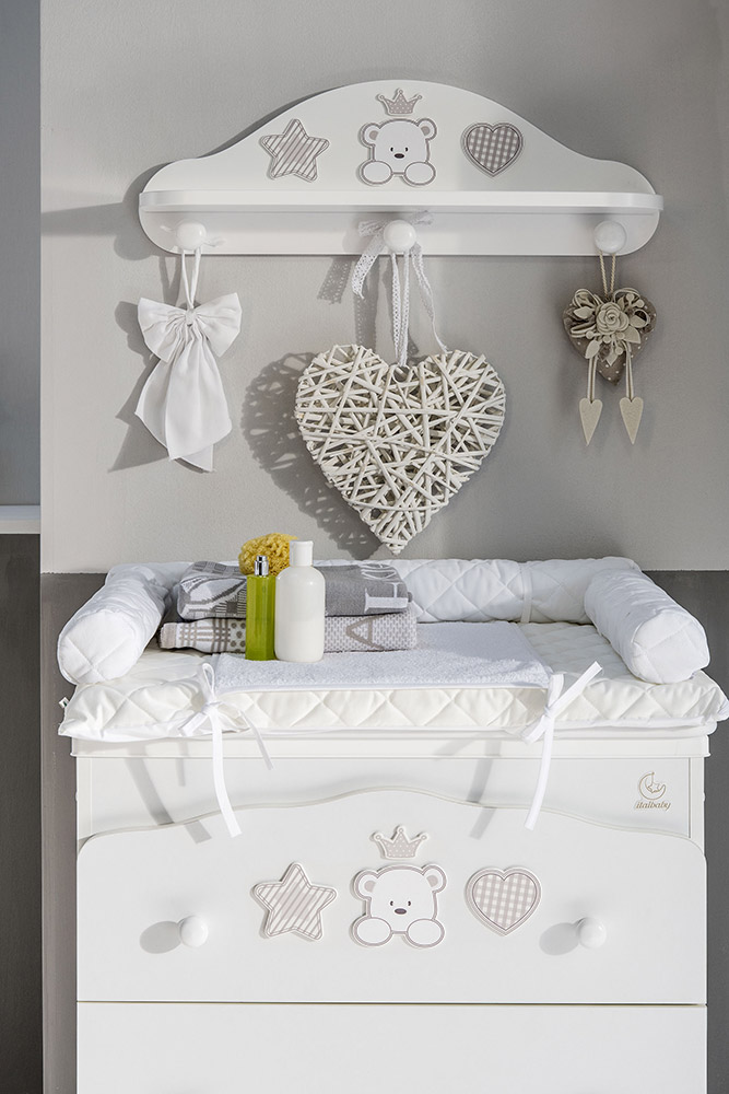 Culla moderna Baloo con ruote, finitura Choco con decori