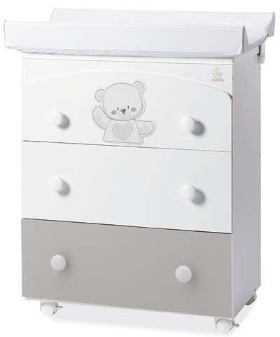 Culla Mr.Bear bianca e grigia con ruote, decori con orsetti
