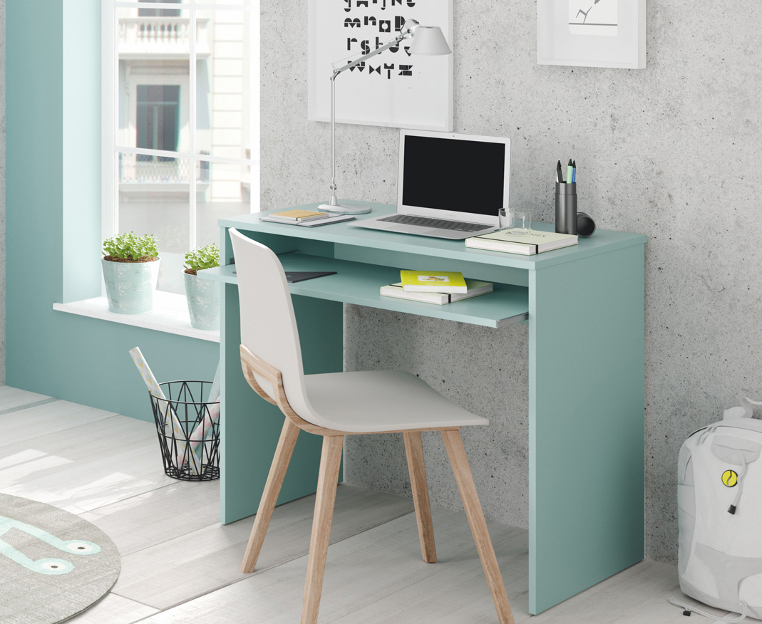 Scrivania moderna verde acqua con ripiano estraibile