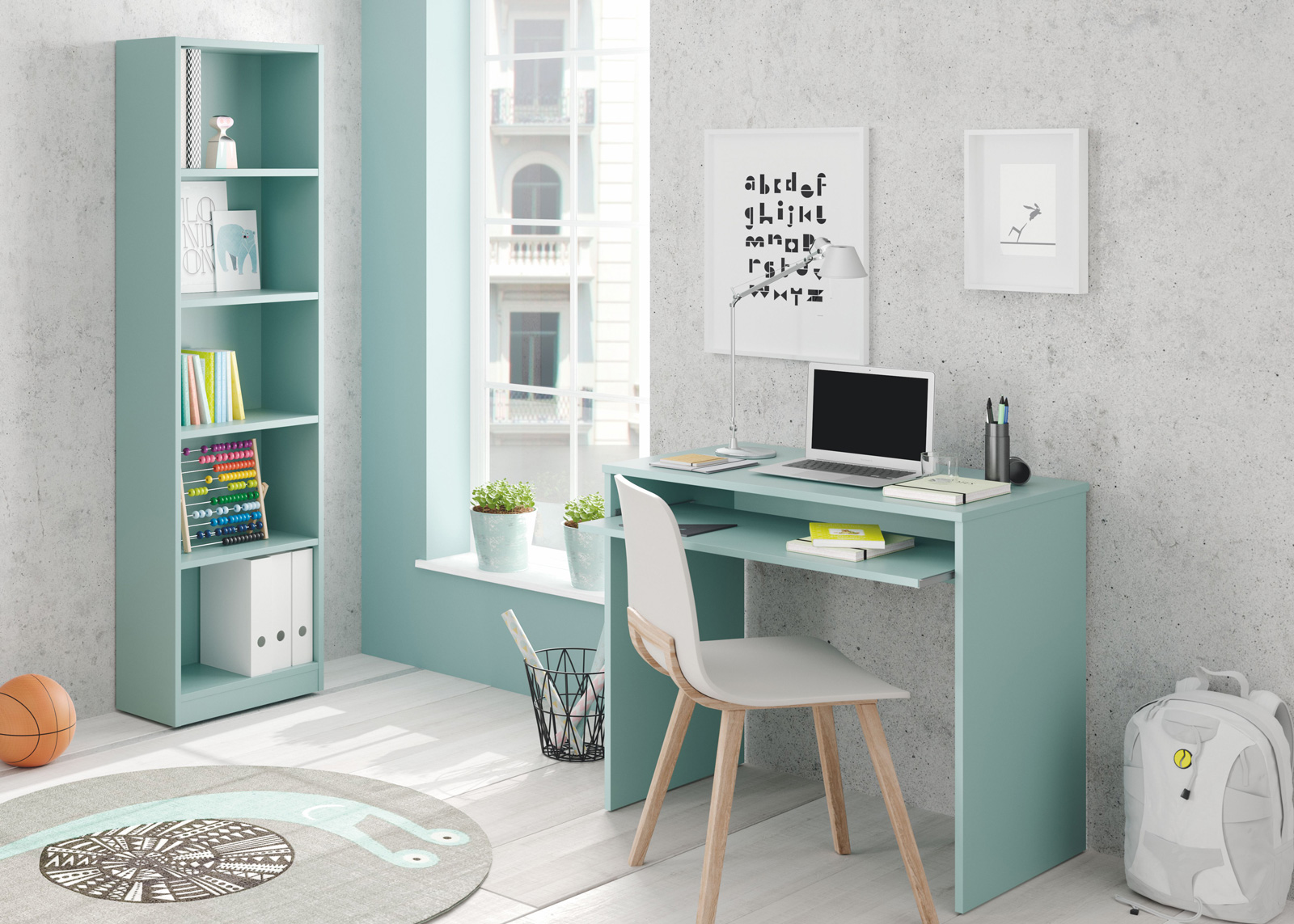 Librerie colorate: libreria 4 ripiani, finitura verde acqua