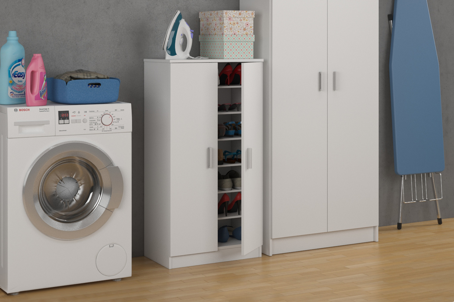 Scarpiera a 2 ante battenti con 6 ripiani interni, finitura bianca