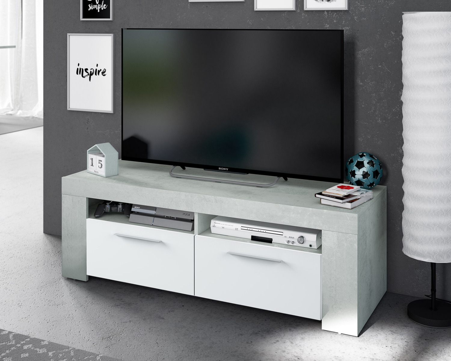 Mobili x televisione di Design Bianco e Cemento a due ante