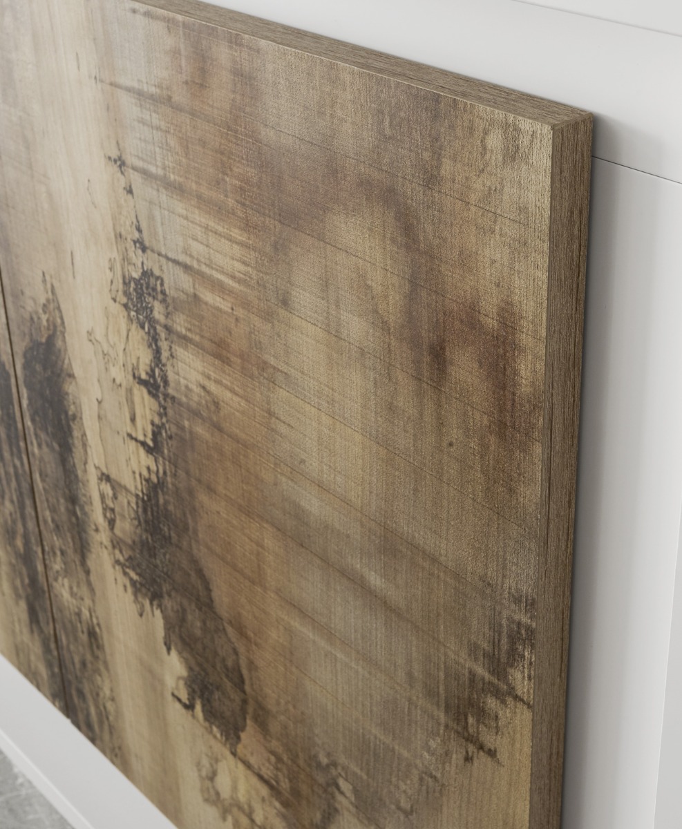 Credenza Moderna, Madia Bianca Lucida con 3 ante in finitura Pero