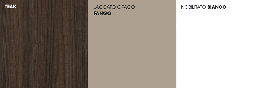 Credenza Moderna, Madia di Design con piedini in vetro, 3 ante, Teak, Bianco e fango