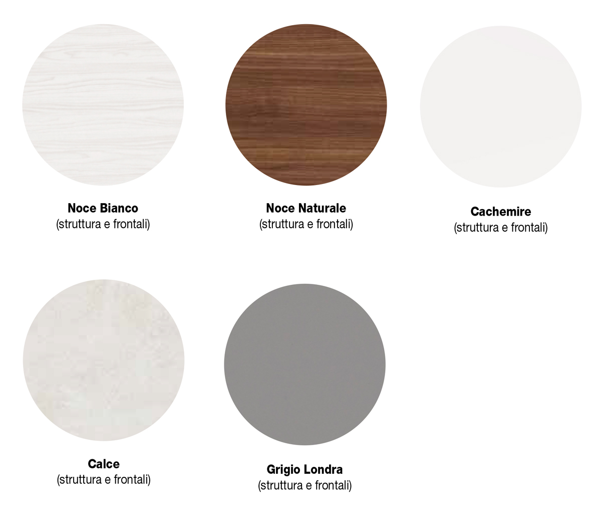 Set Garda con comò, 2 comodini e settimino in finitura Noce bianco