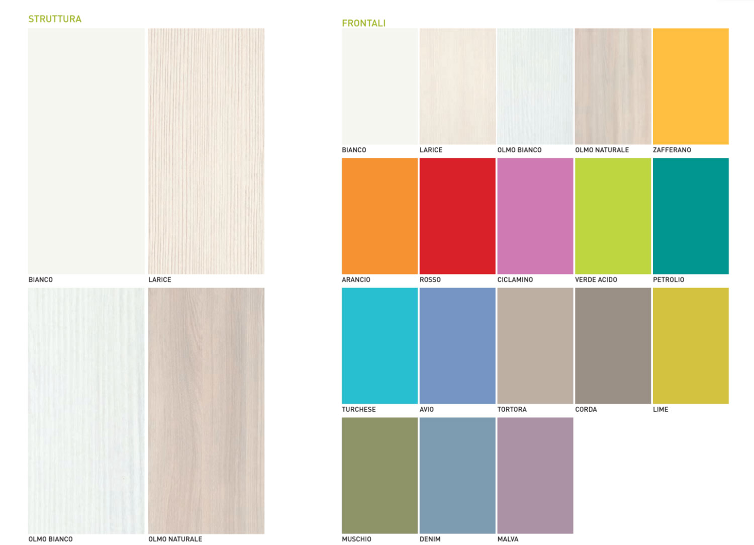 Letto singolo con testata bicolore in finitura Olmo e Lime LACCATO