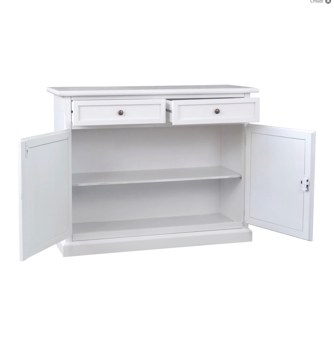 Credenza in legno bianco laccato con pomelli anticati - cm 106x86