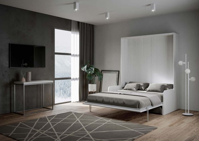 Letto Slide a scomparsa Sofà matrimoniale, color Bianco frassino