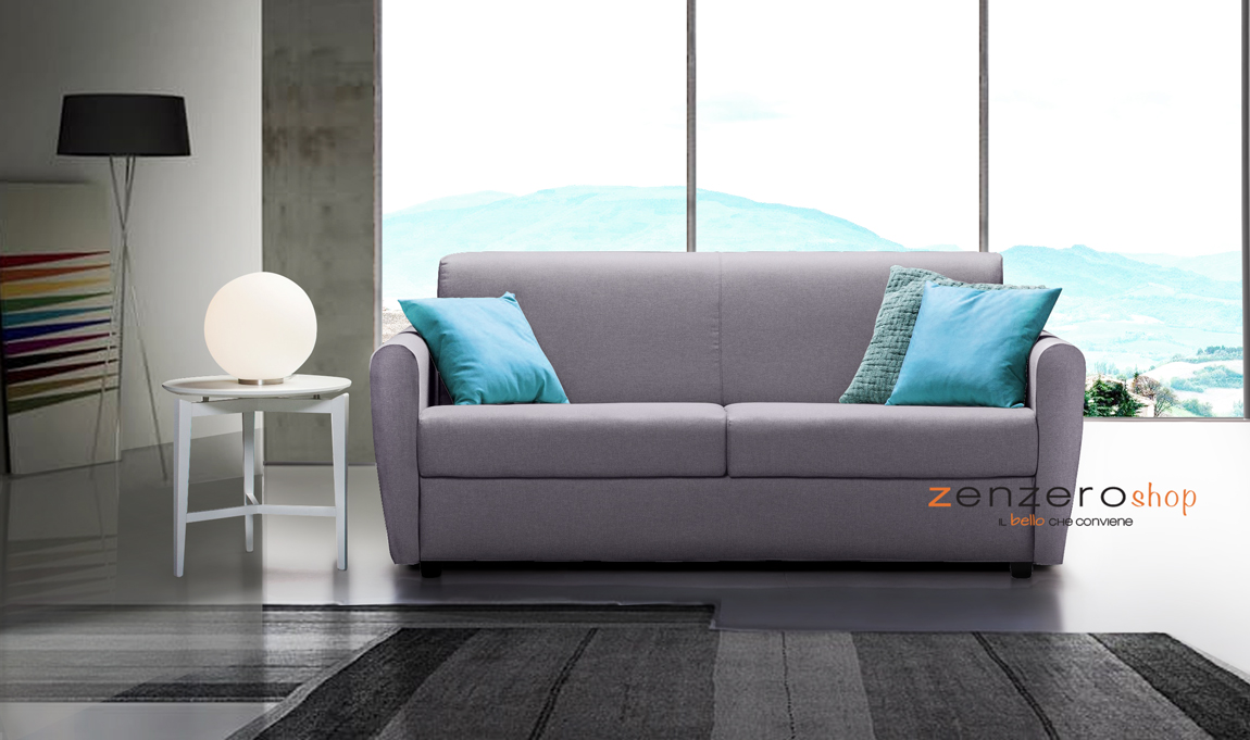 Divano letto moderno a 3 posti con braccioli arrotondati in finitura Grigio chiaro