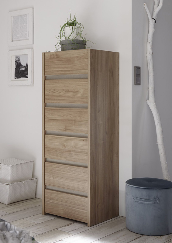 Conveniente Settimino moderno con 6 cassetti, Noce chiaro e Argilla