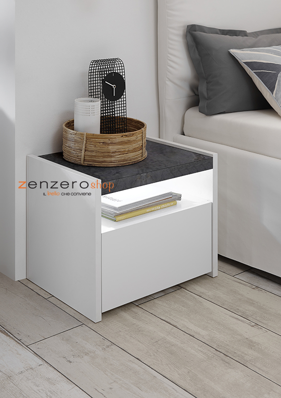 Conveniente Coppia di comodini finitura Bianco Opaco e Ossido, guide ammortizzate