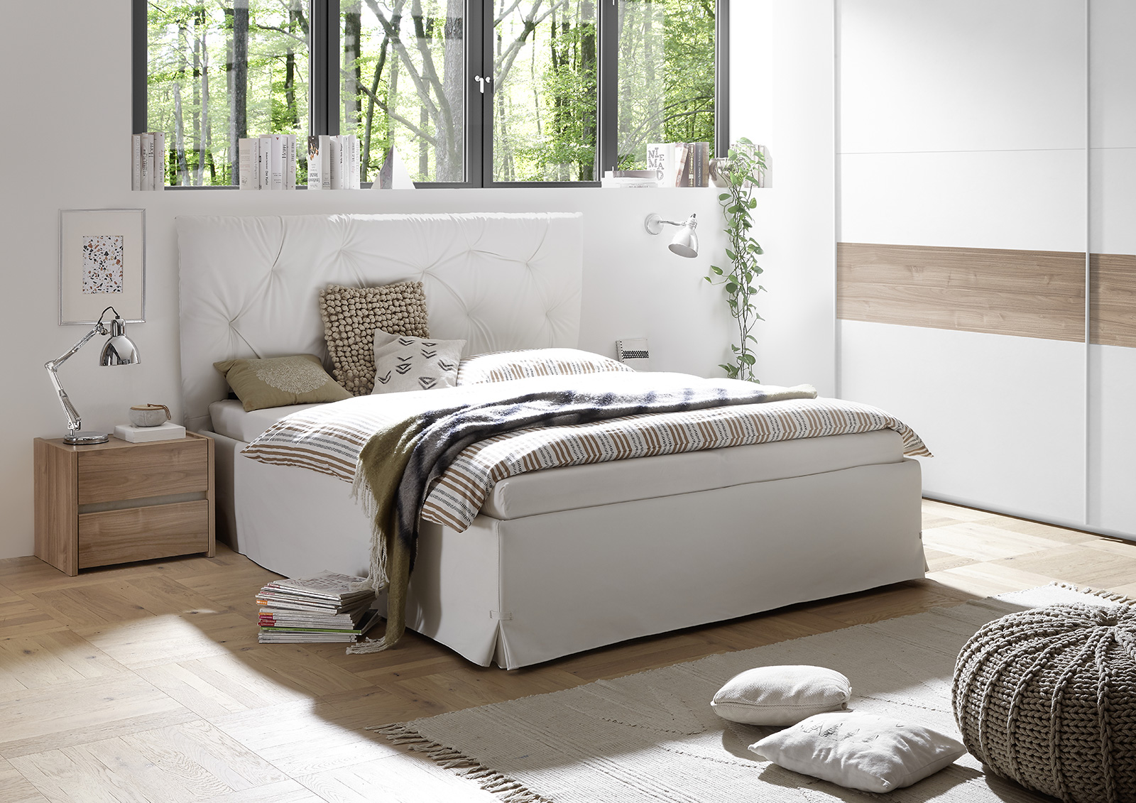 Camere matrimoniale moderna conveniente, finitura Noce Chiaro e Argilla