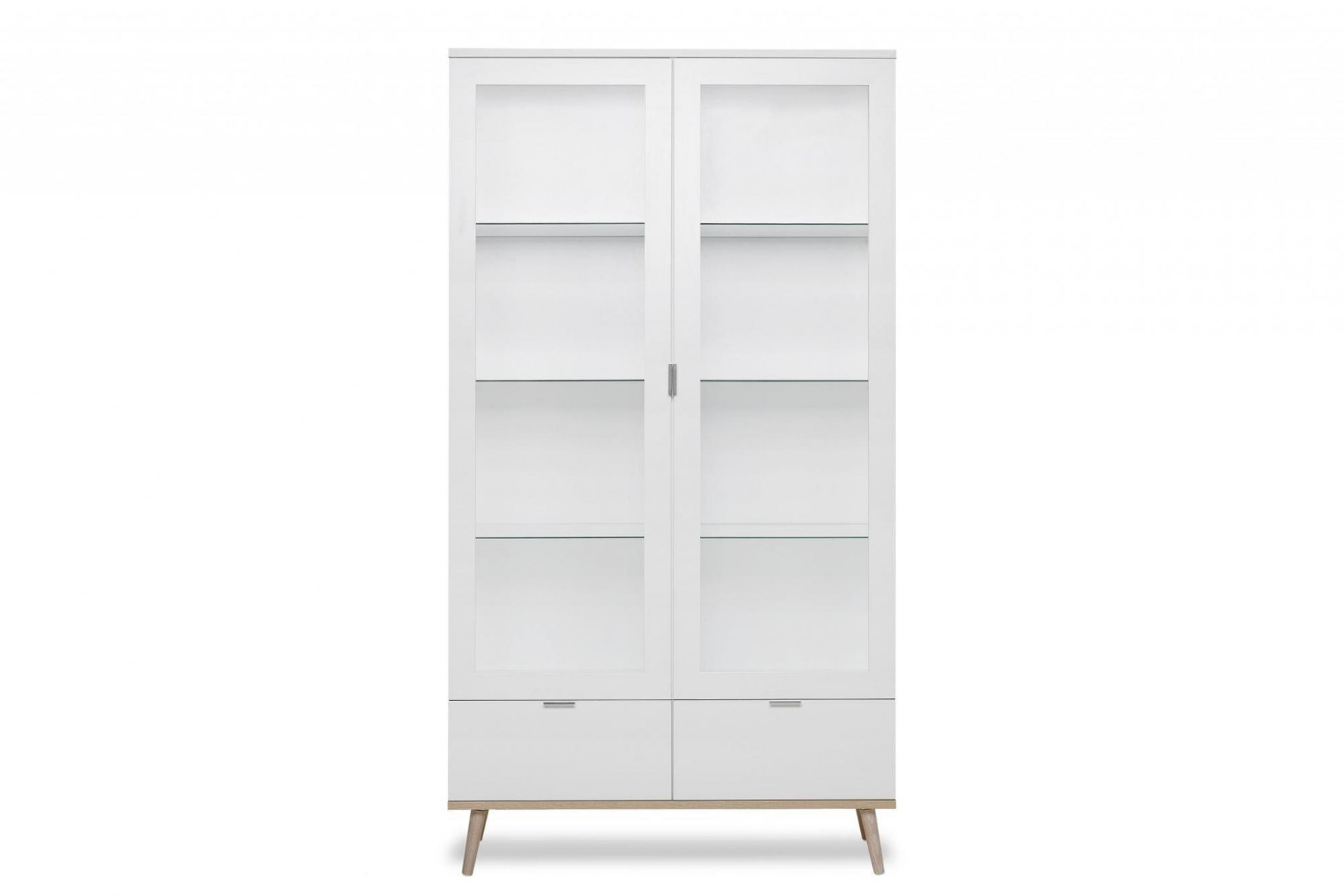 Vetrina in stile nordico con 2 ante e 2 cassetti in finitura Bianco e Quercia