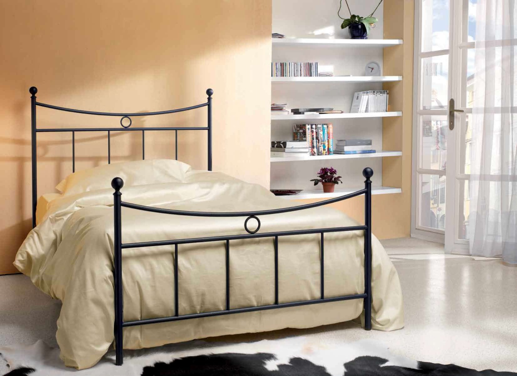 Letto Barber in tubolare di ferro, una piazza e mezza, color grafite, made in Italy