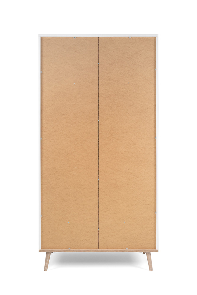 Armadio con 2 ante e 2 cassetti in finitura bianco con piedi in legno