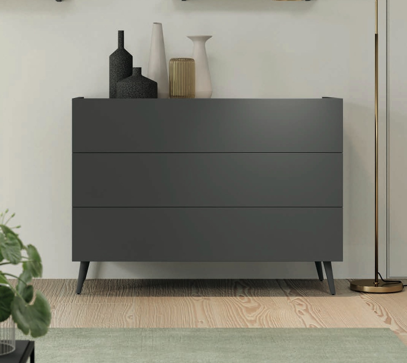 Comò moderno con 3 cassetti in finitura Grigio titanio