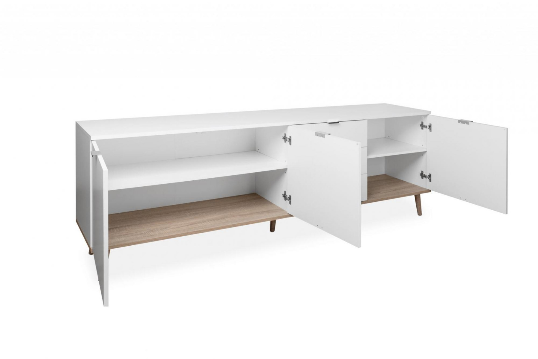 Madia in stile nordico in finitura Bianco e Quercia, 3 ante e 3 cassetti