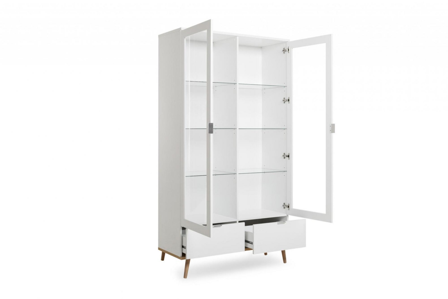 Vetrina in stile nordico con 2 ante e 2 cassetti in finitura Bianco e Quercia