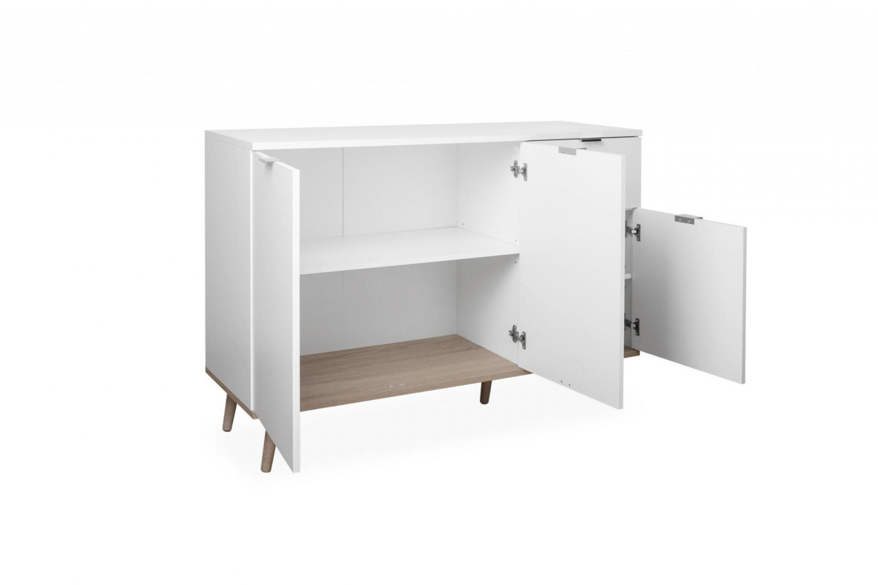 Madia in stile nordico in finitura Bianco e Quercia, 3 ante e 1 cassetto