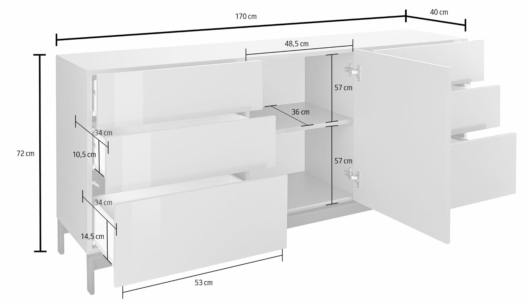Madia moderna, 6 cassetti 1 anta in finitura antracite lucido