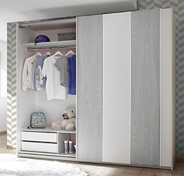 Letto singolo Vertigo grigio in tessuto imbottito, testiera righe