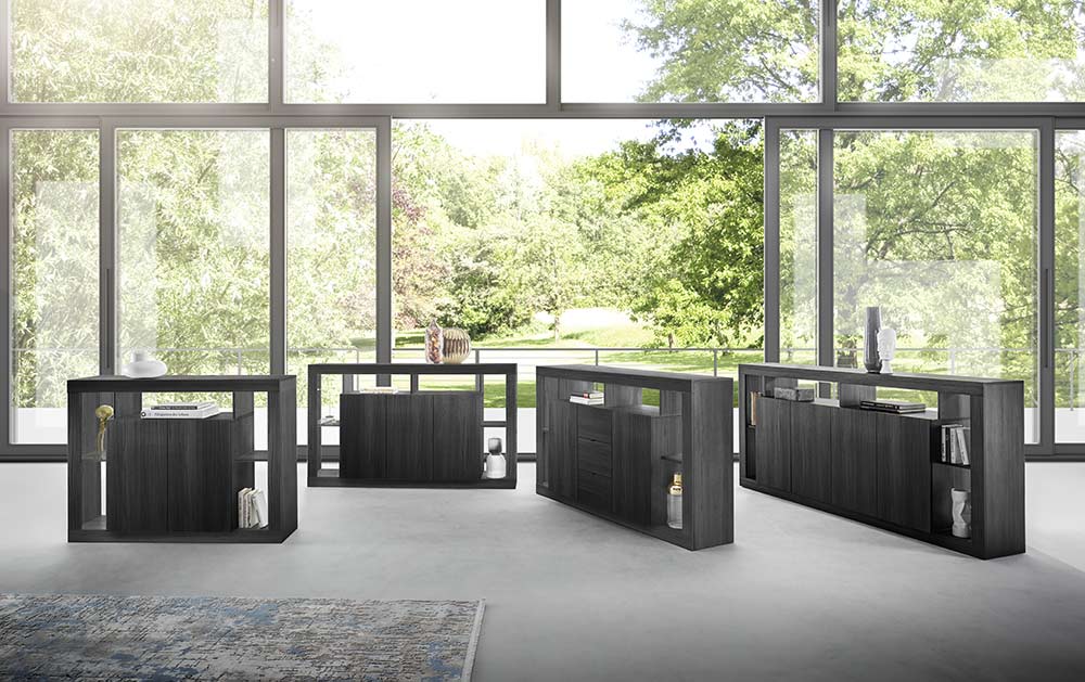 Pratica Madia moderna a 2 ante e 3 cassetti, finitura Nero frassinato