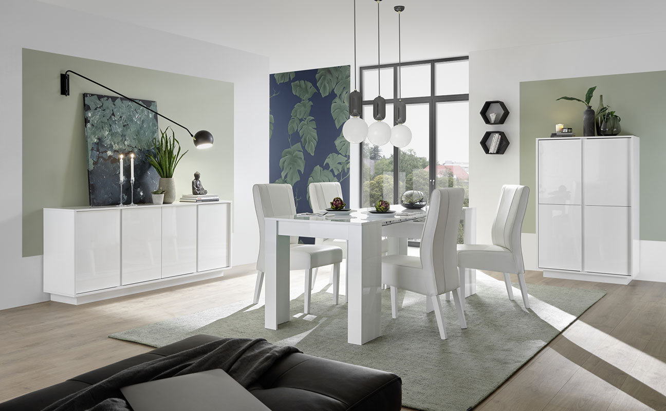 Soggiorno moderno completo in finitura bianco lucido 