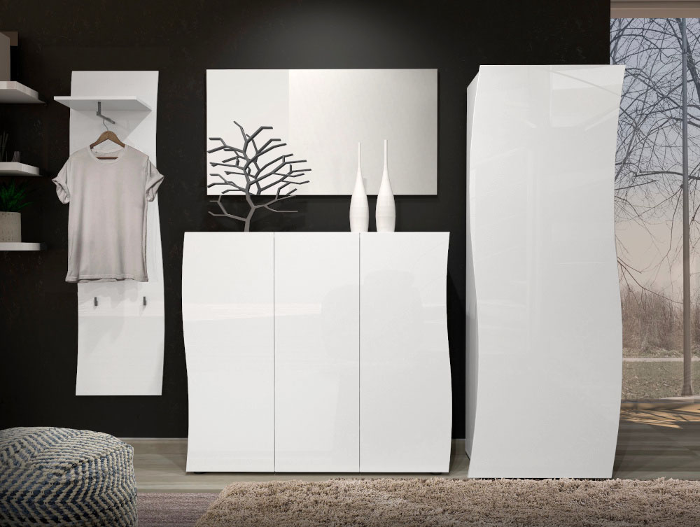 Offerta spazioso Guardaroba da ingresso, finitura Bianco laccato lucido